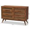 Baxton Studio Barrett Mid-Century Walnut Brown Finished Wood and Synthetic Rattan 6-Drawer Dresser 192-11300-ZORO